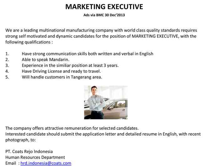 Marketing Executive Vacancy